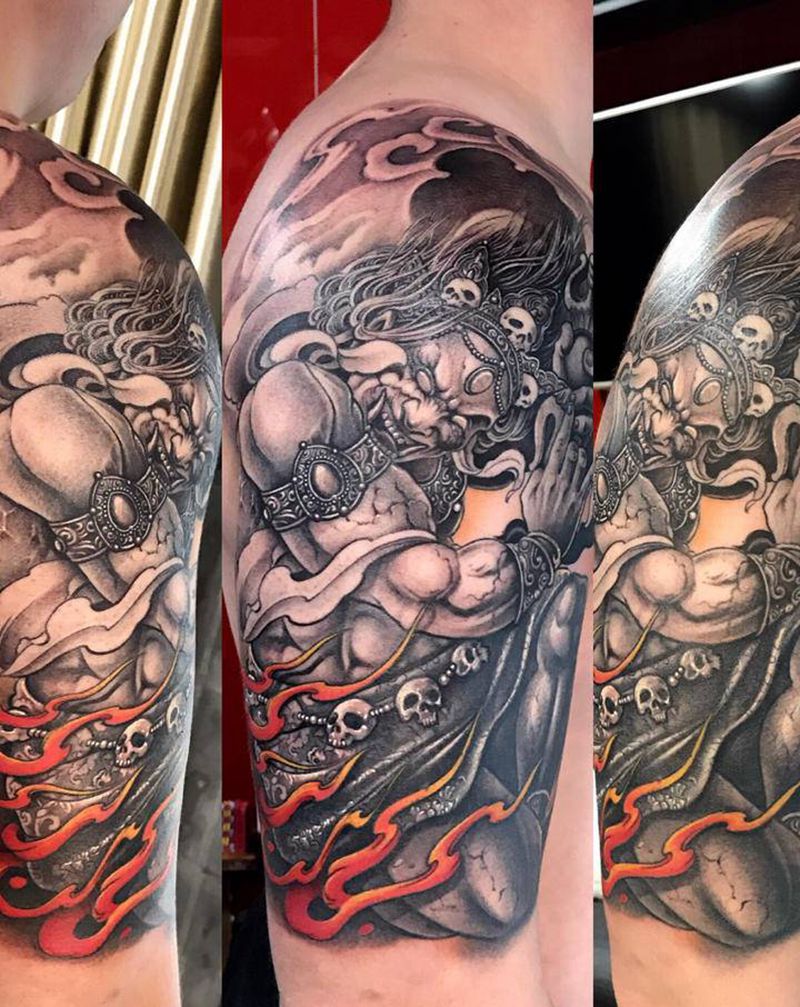 护法纹身图片_手臂新传统纹身图案