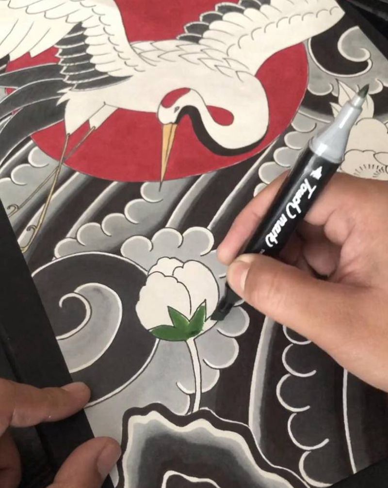 原创老传统手稿纹身图片_背部腿部老传统纹身图案