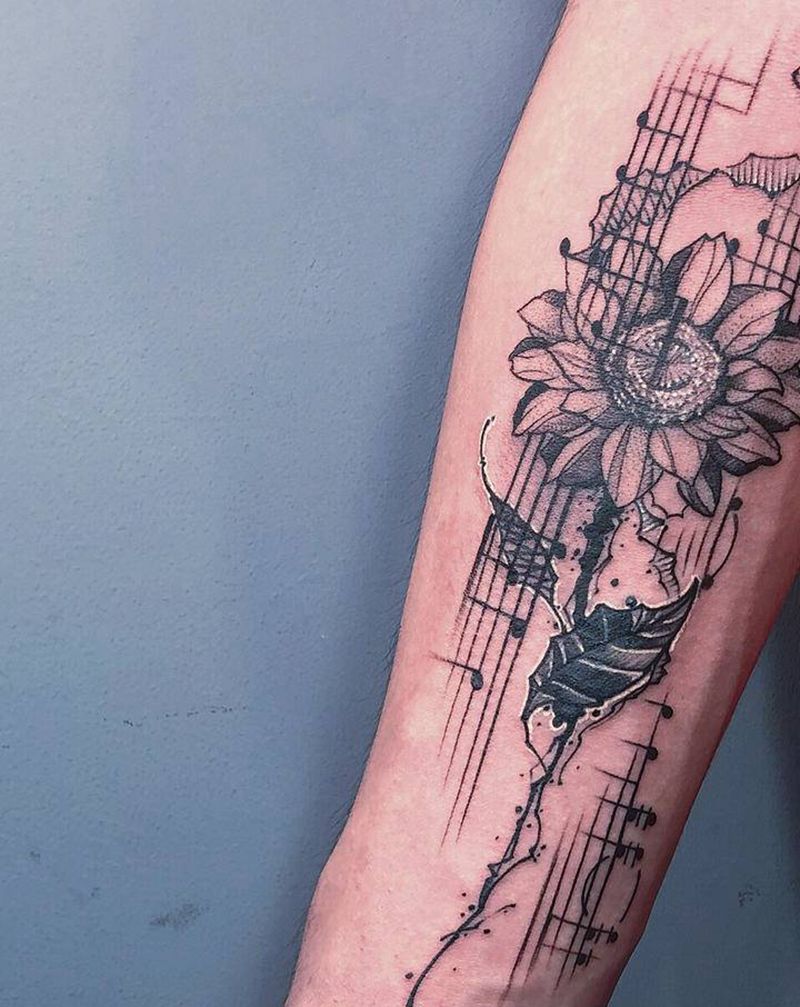 遮盖向日葵纹身图片_手臂点刺纹身图案