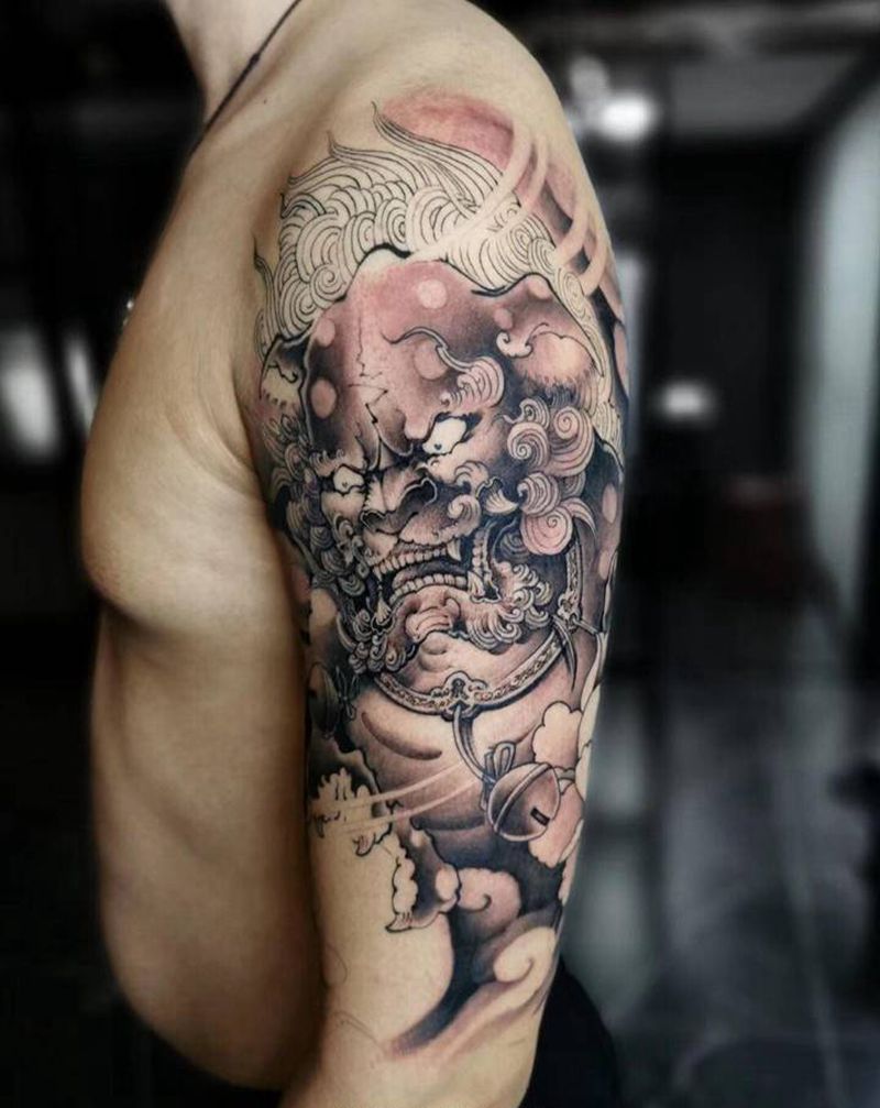 唐狮（未完成）纹身图片_手臂新传统唐狮纹身图案