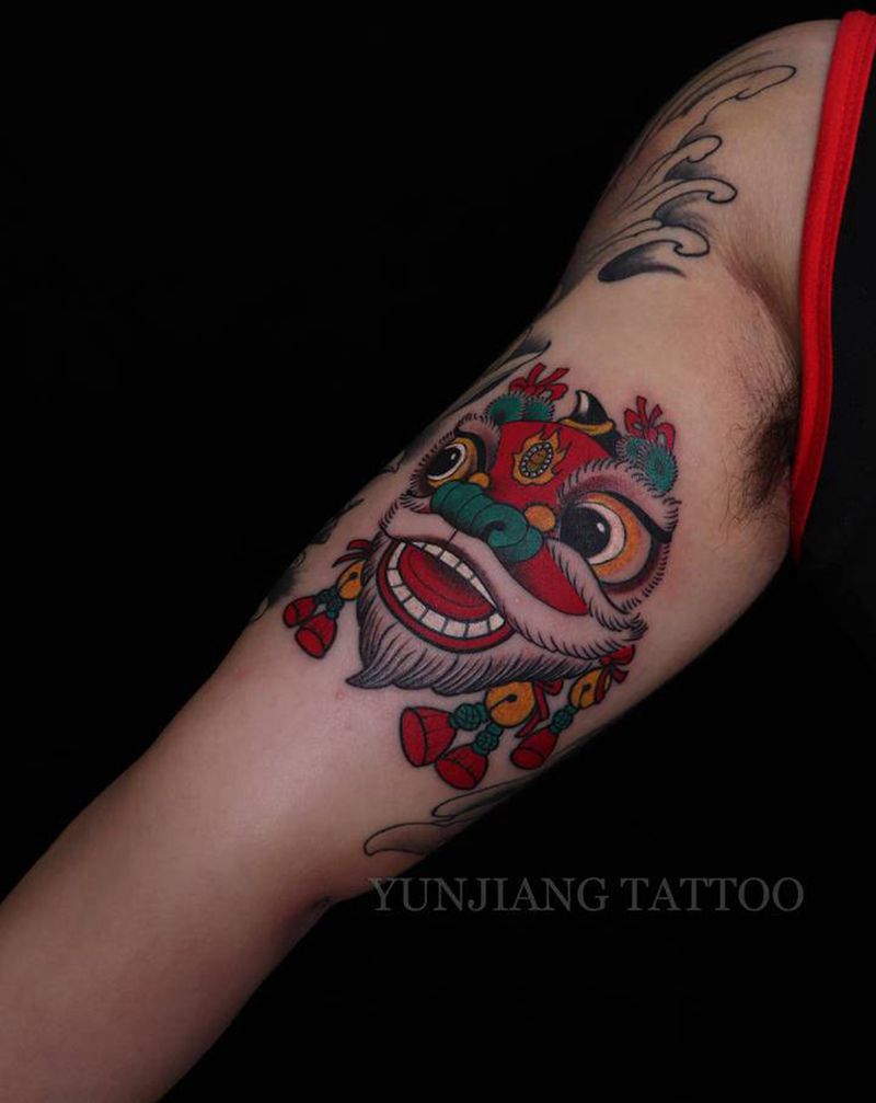 唐狮纹身图片_手臂新传统纹身图案