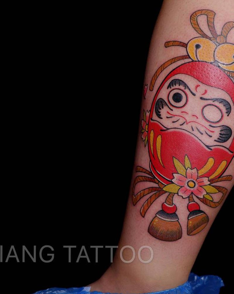 达摩蛋纹身图片_腿部老传统纹身图案