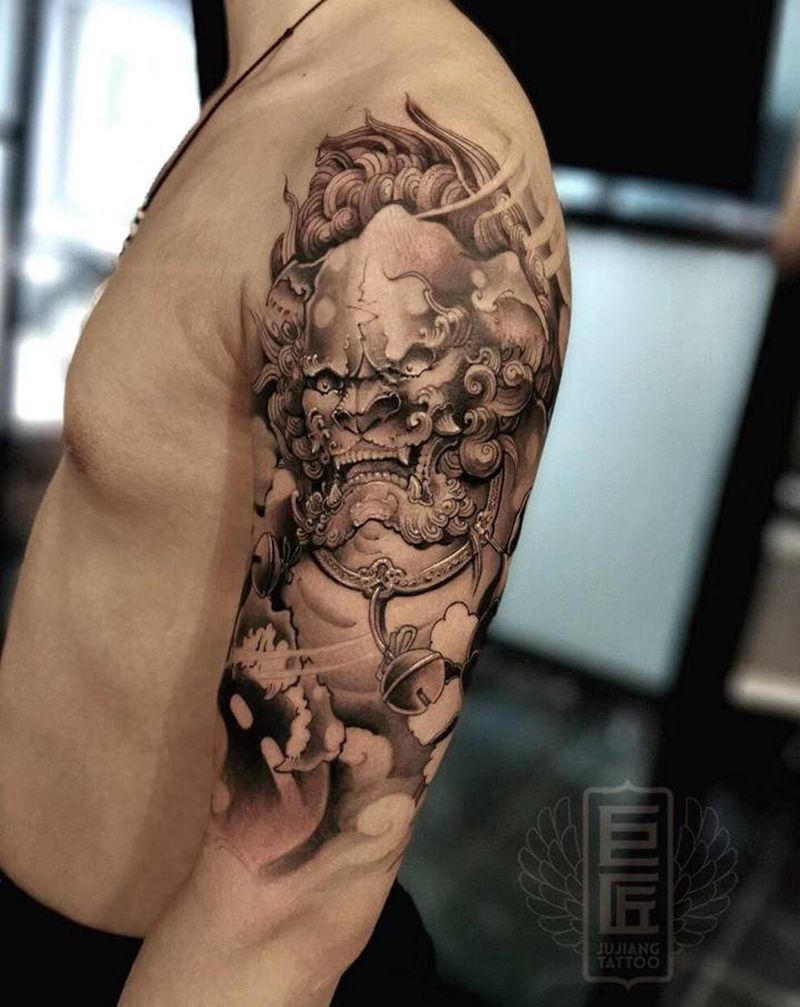 唐狮子纹身图片_手臂新传统纹身图案