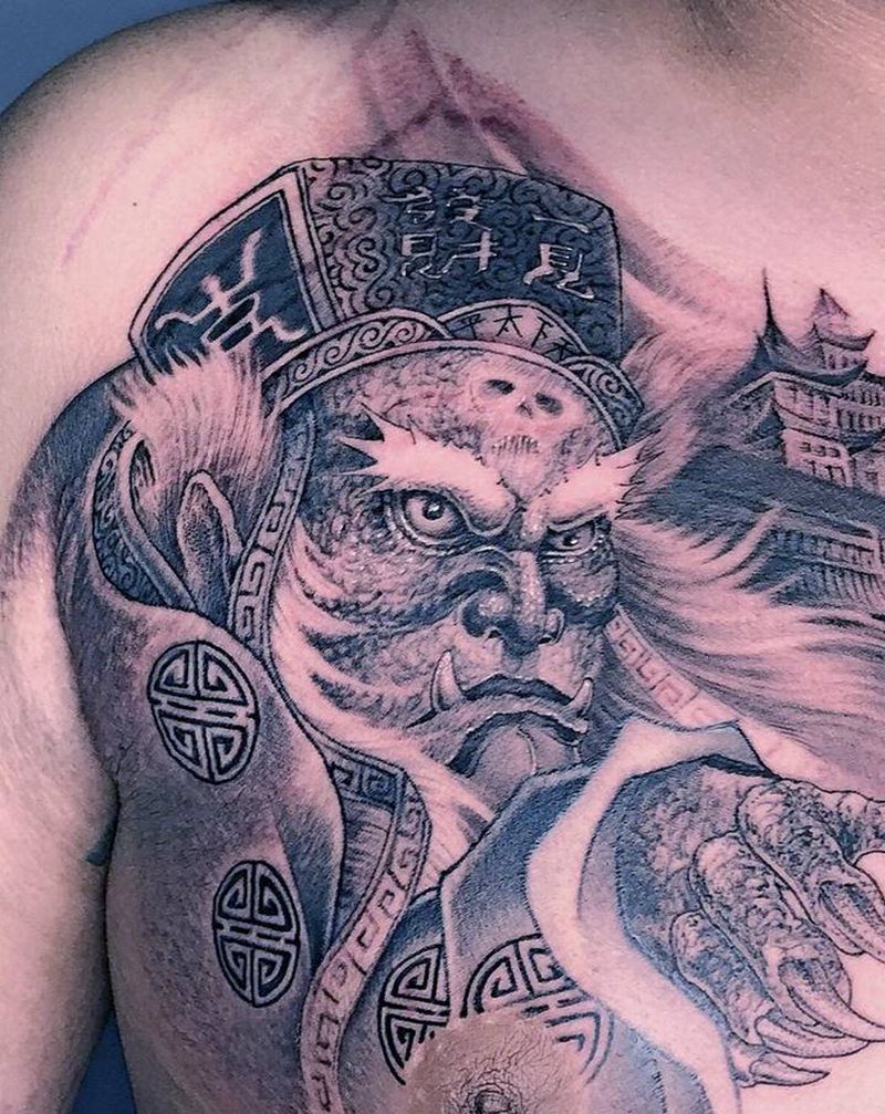 黑无常纹身图片_胸部新传统纹身图案