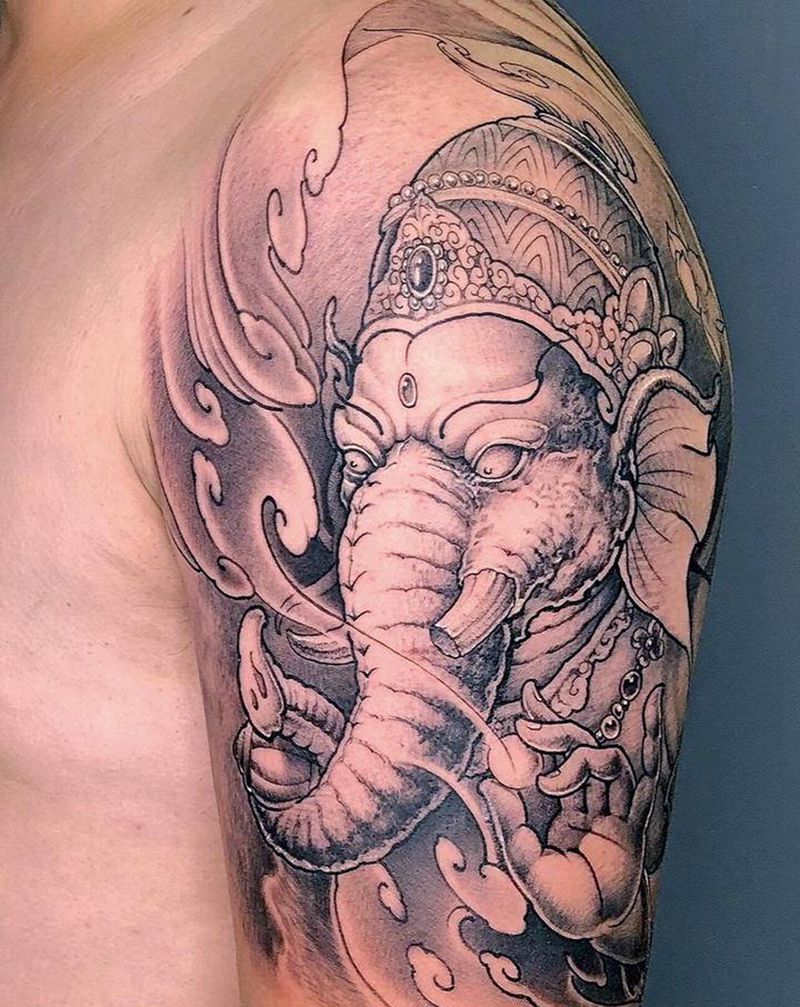 象神纹身图片_手臂新传统纹身图案