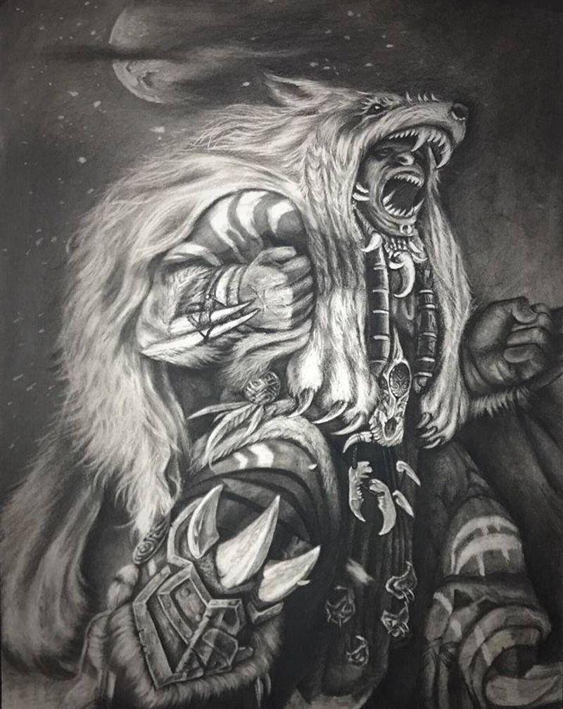 魔兽纹身图片_背部腿部欧美写实魔兽纹身图案