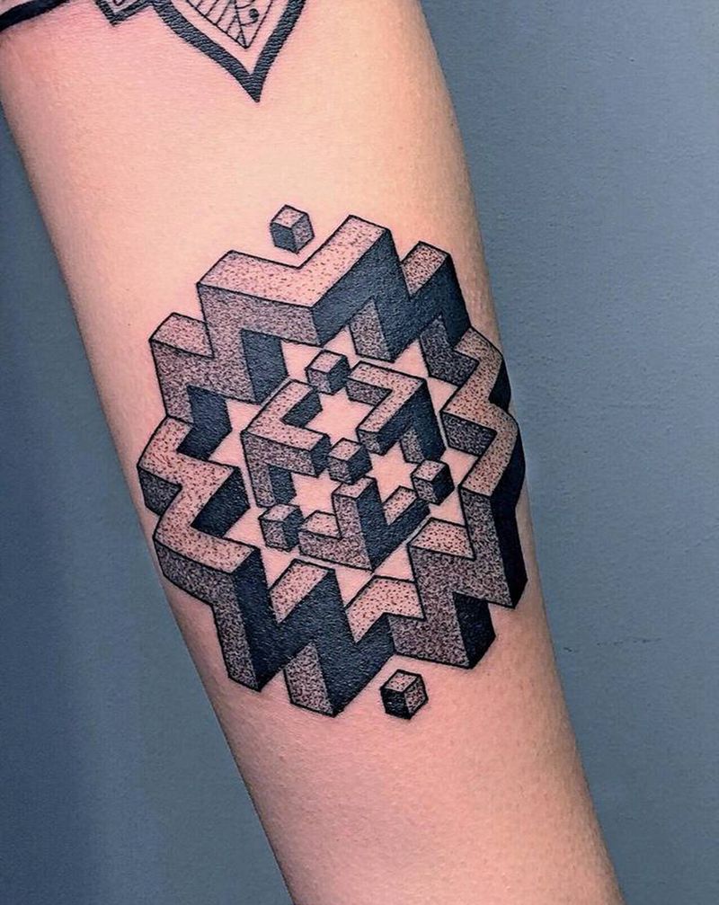 几何纹身图片_手臂几何点刺纹身图案