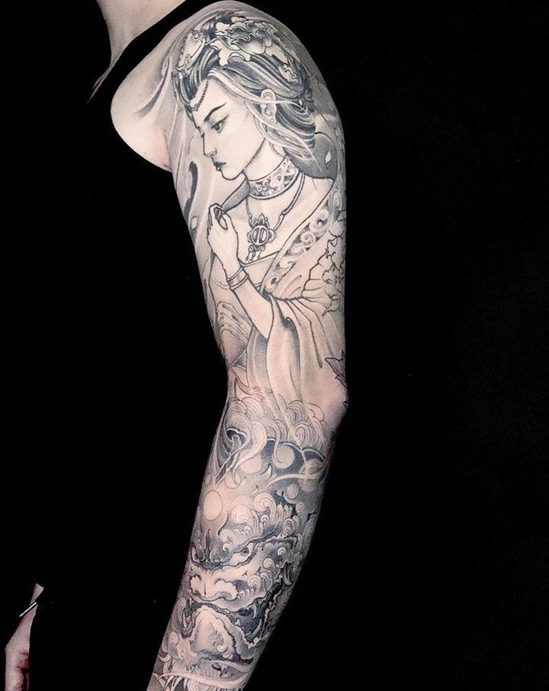 花臂纹身图片_手臂新传统纹身图案