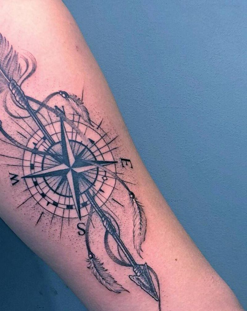 指南针纹身图片_手臂点刺几何纹身图案
