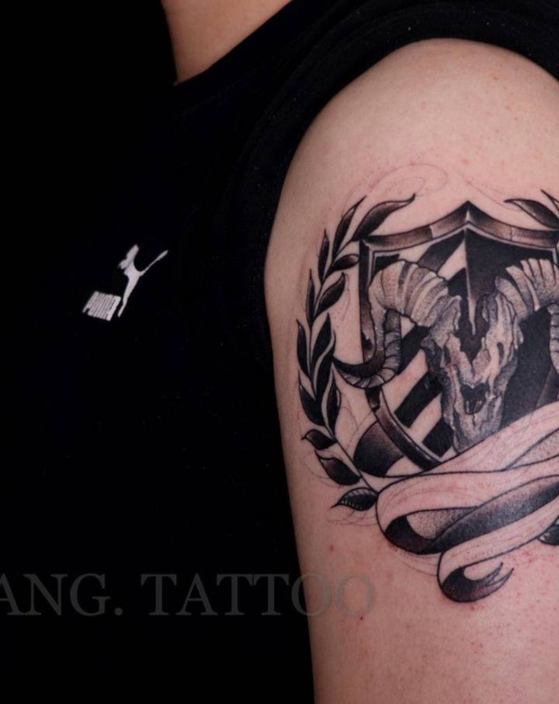 羊纹身图片_肩部点刺纹身图案