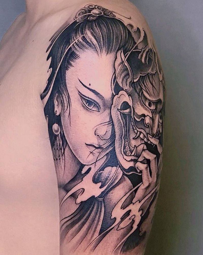 艺妓纹身图片_手臂新传统纹身图案