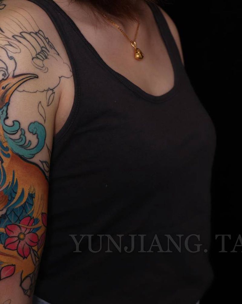 凤凰-未完纹身图片_手臂新传统纹身图案