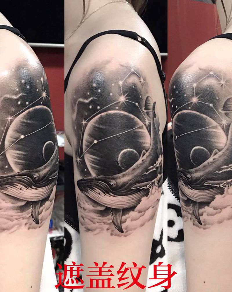 鲸鱼！遮盖纹身纹身图片_手臂欧美写实纹身图案