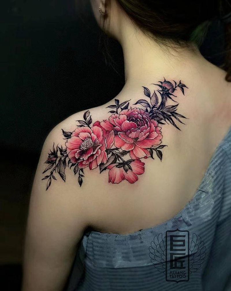 遮盖作品纹身图片_肩部水彩纹身图案