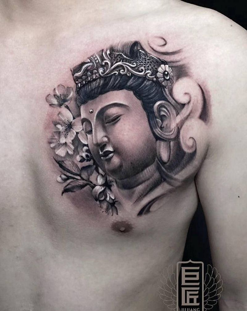 佛纹身图片_胸部新传统纹身图案