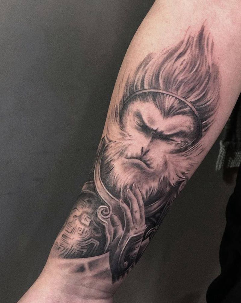 齐天大圣孙悟空纹身图片_手臂肩部新传统老传统猴子悟空大圣纹身图案
