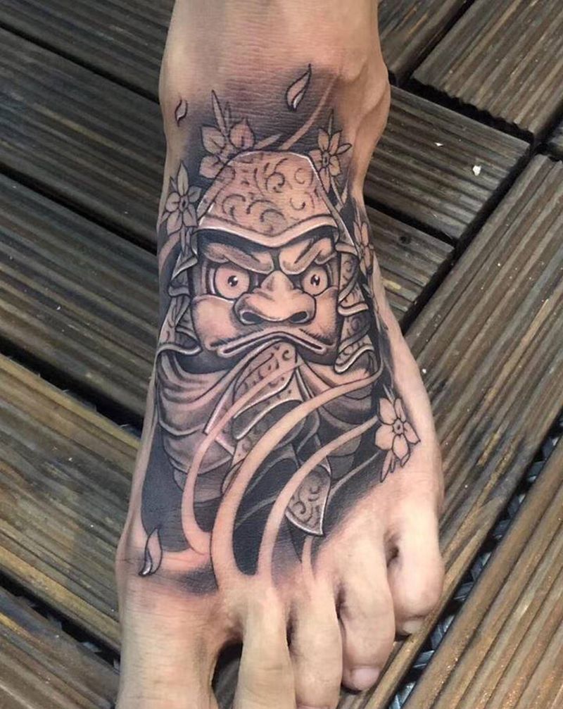 达摩纹身图片_腿部脚部新传统纹身图案