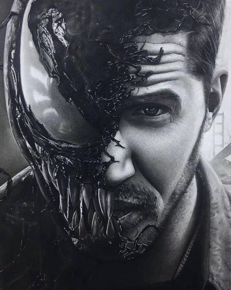 超写实毒液纹身图片_绘画纹身图案