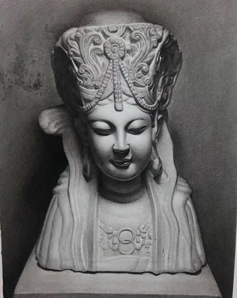 石膏像佛纹身图片_绘画纹身图案