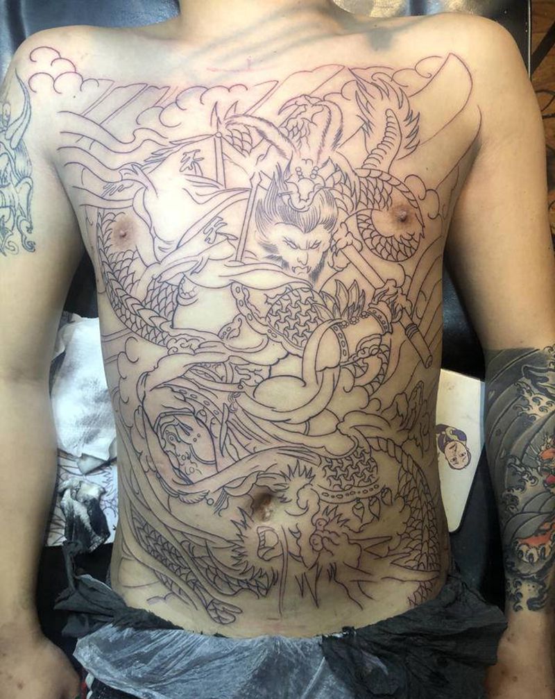 悟空纹身图片_胸部新传统纹身图案