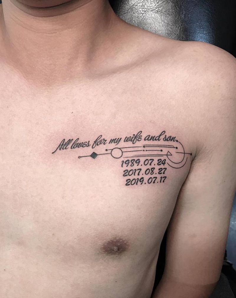 字母、中文纹身图片_胸部腿部花体字水墨纹身图案