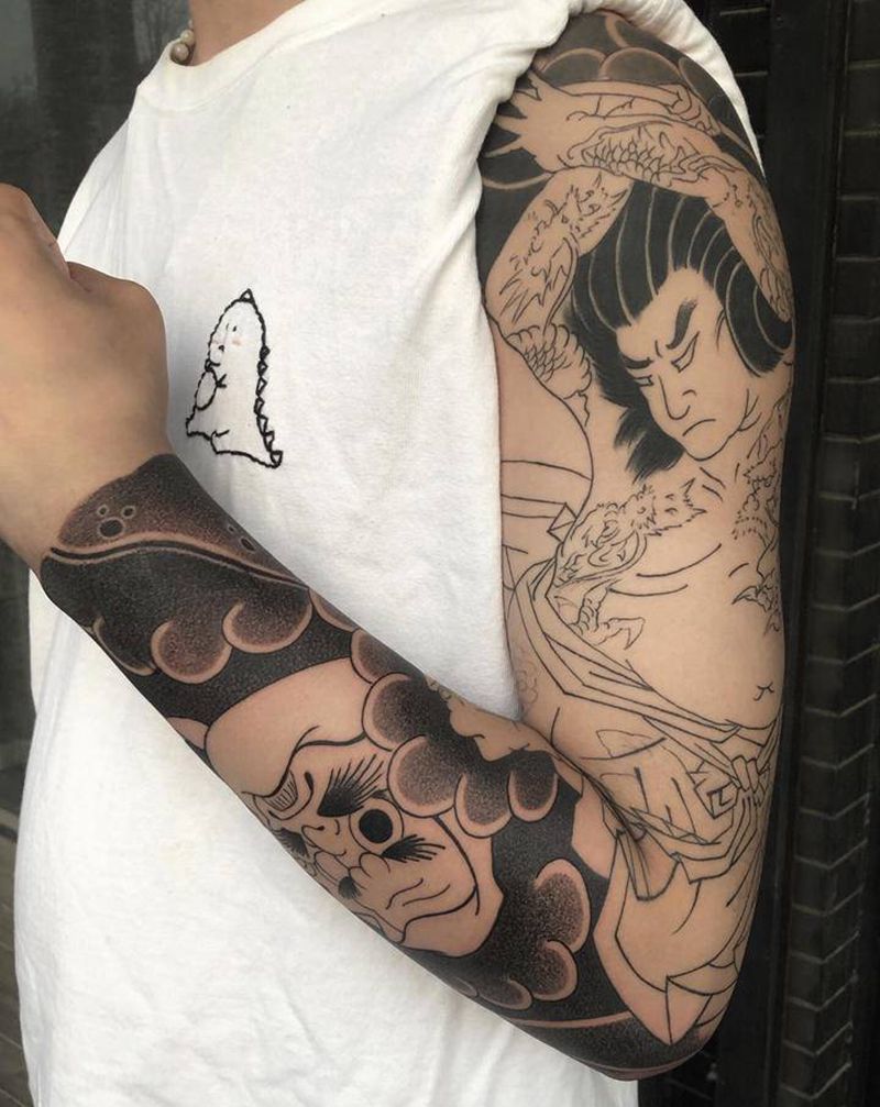 日式老传统花臂史进纹身图片_手臂腿部老传统新传统圆针打雾磨砂雾老传统纹身图案