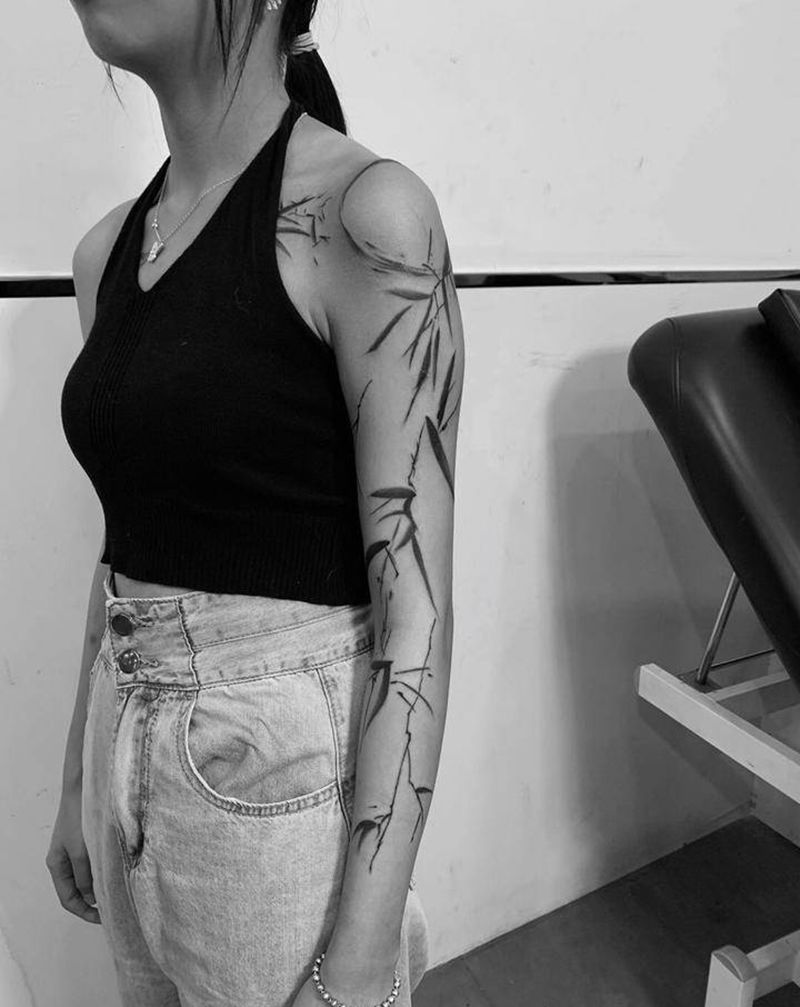 竹叶纹身图片_手臂纹身图案