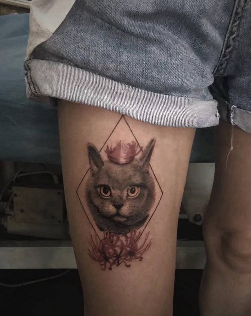 小清新纹身图片_腿部纹身图案