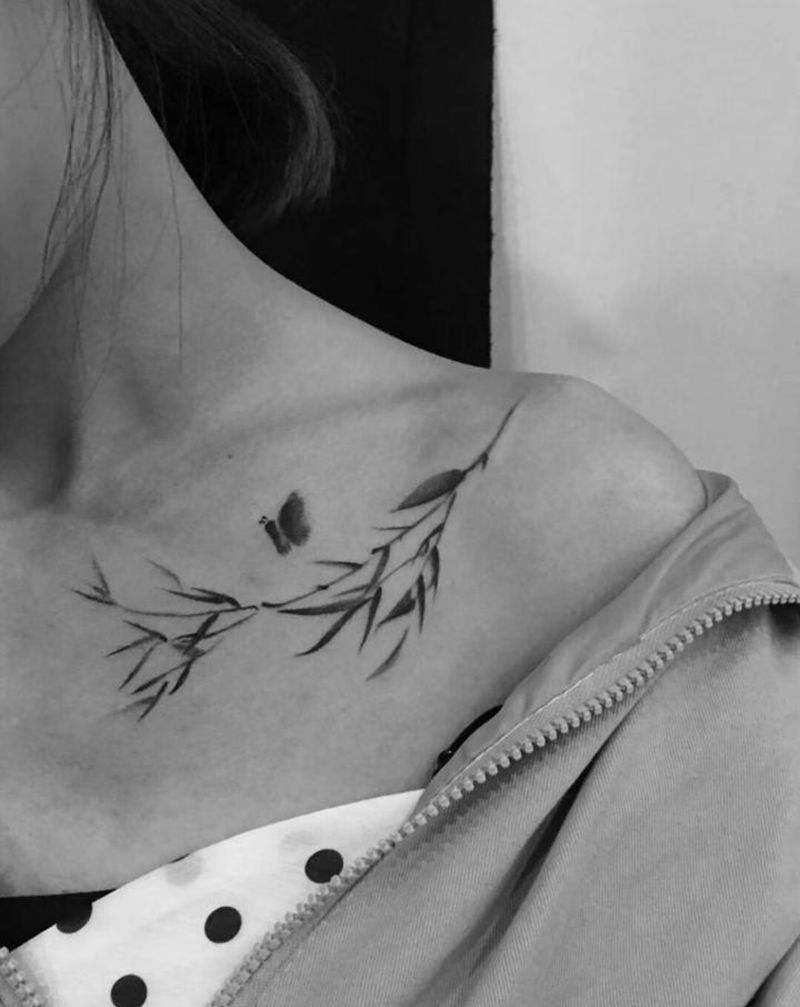 竹子纹身图片_胸部纹身图案