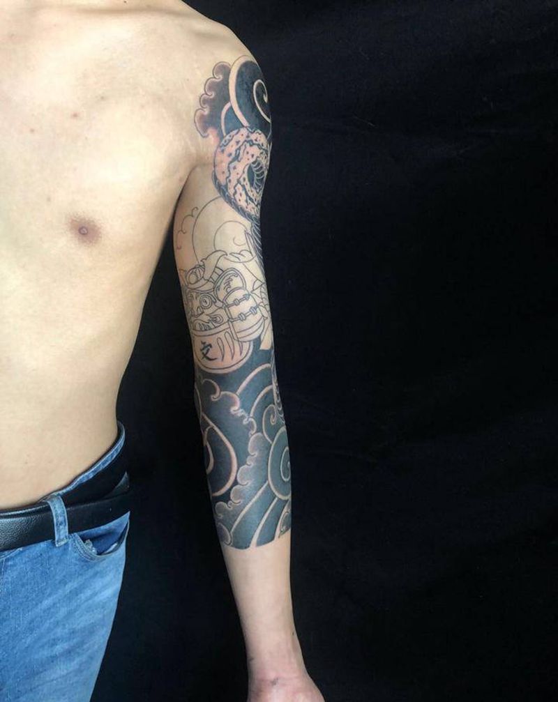 老传统7分臂纹身图片_手部纹身图案