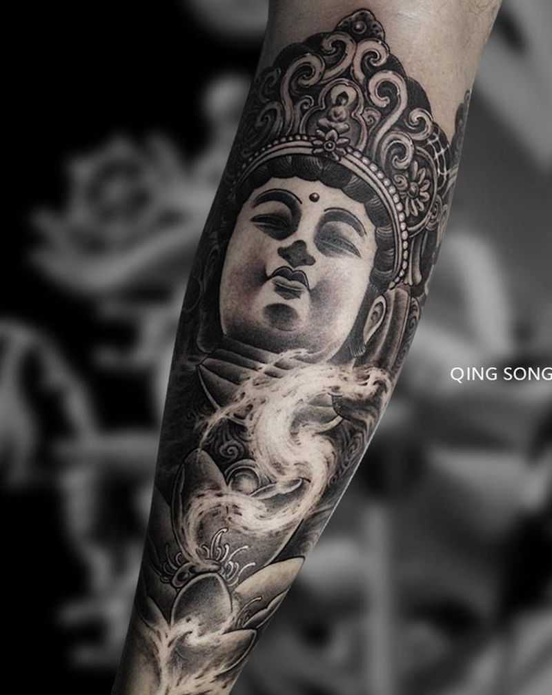 菩萨作品纹身图片_腿部新传统欧美写实纹身图案