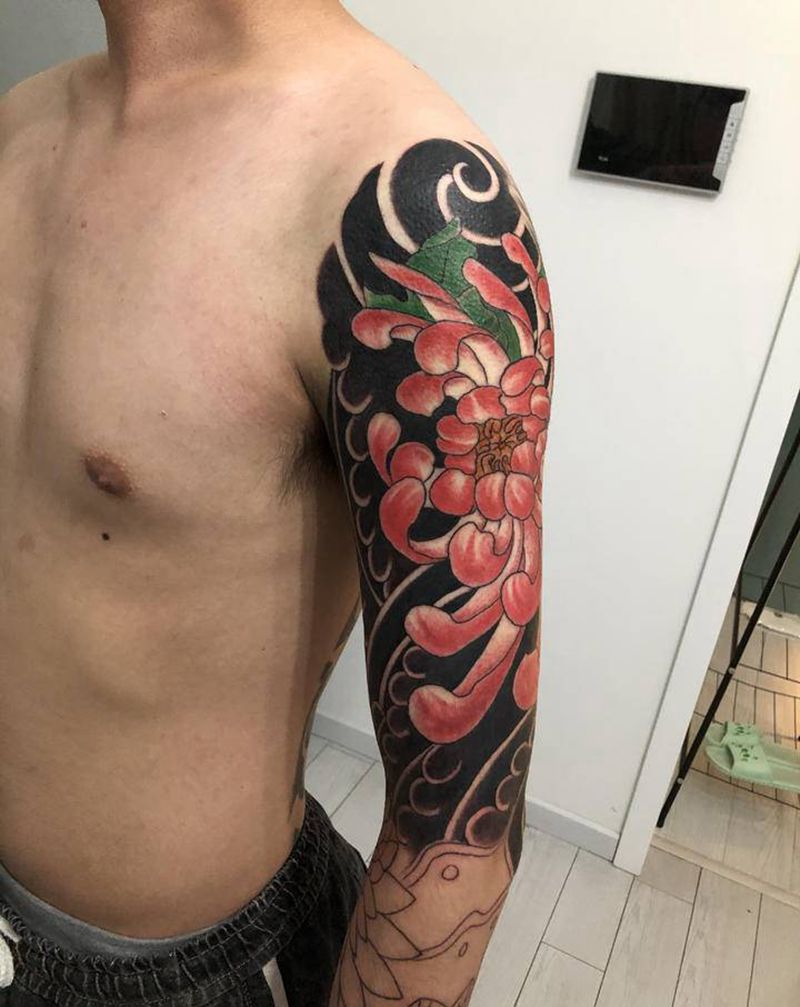 老传统花臂 进行中纹身图片_手臂老传统纹身图案