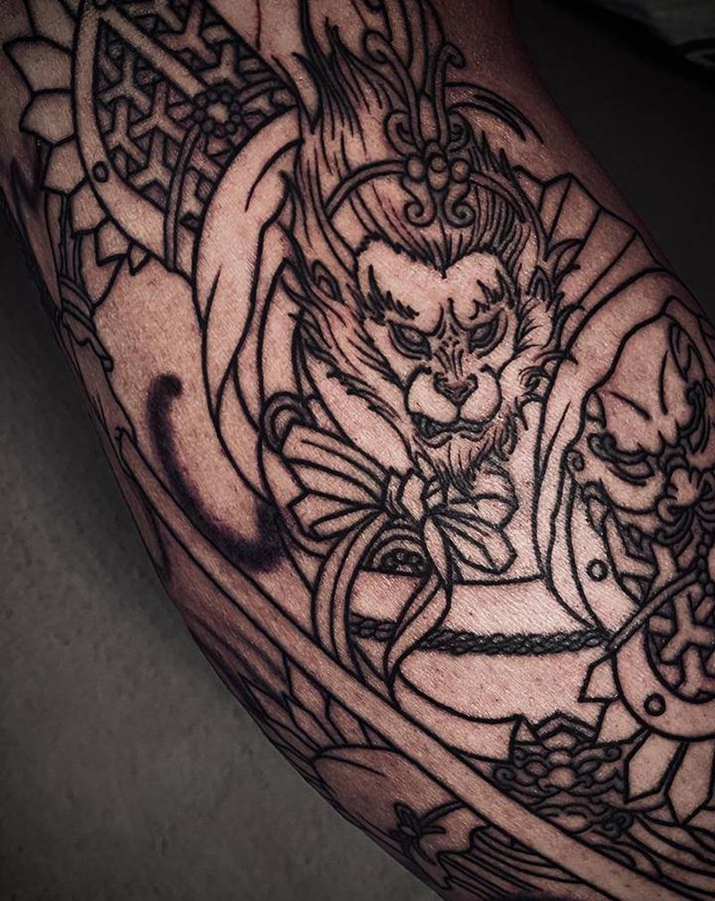 未完成线稿纹身图片_腿部老传统新传统纹身图案