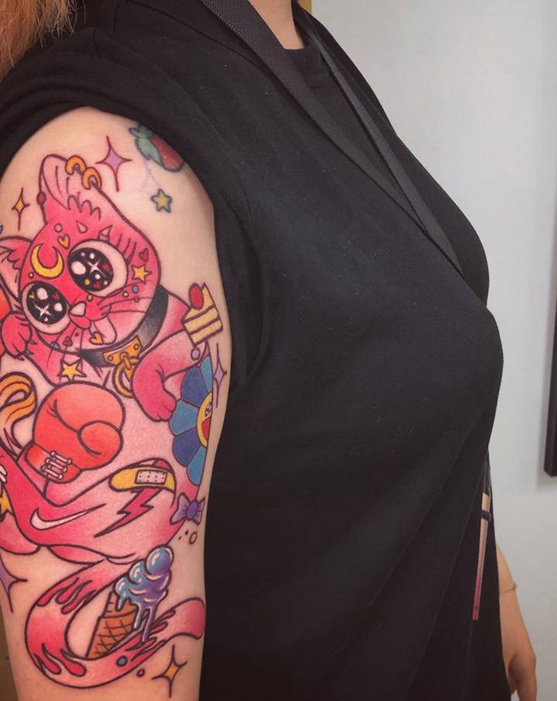 暴力猫纹身图片_手部手臂Old SchoolNew School纹身图案