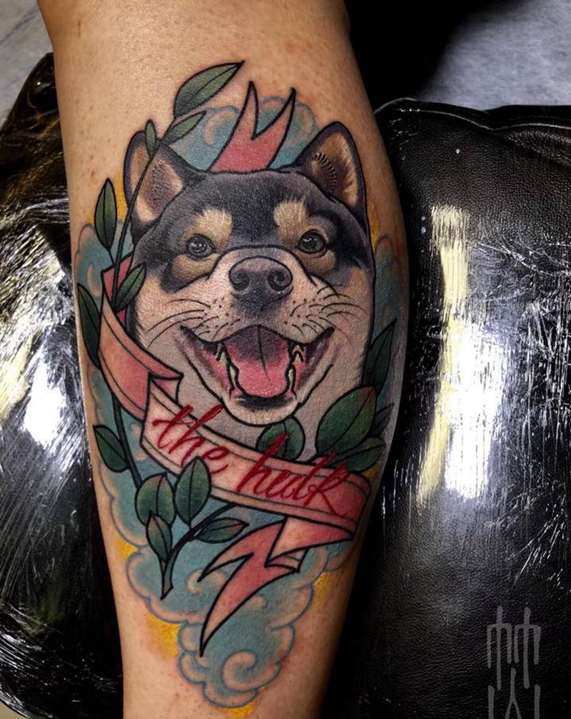 小柴纹身图片_腿部Old SchoolNew School纹身图案