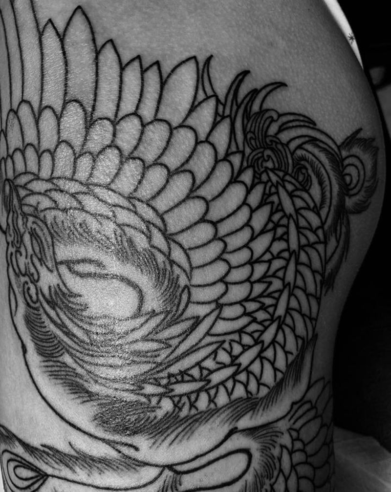 凤凰纹身图片_腿部老传统新传统纹身图案