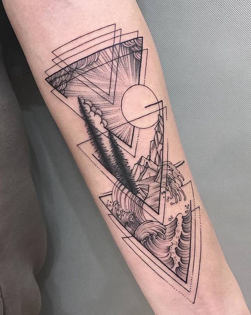 海洋陆地天空纹身图片_手臂纹身图案