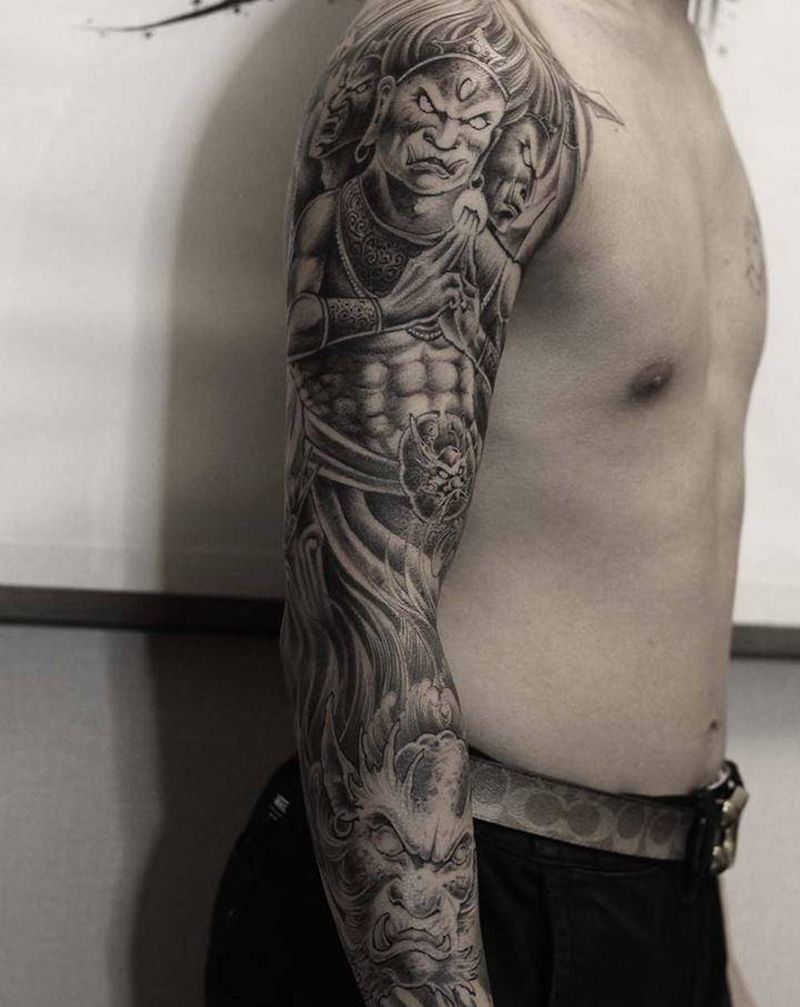 花臂作品纹身图片_手臂新传统纹身图案