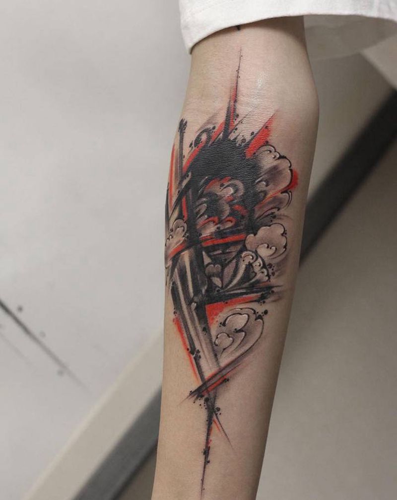 遮盖前任作品纹身图片_手臂水彩水墨纹身图案