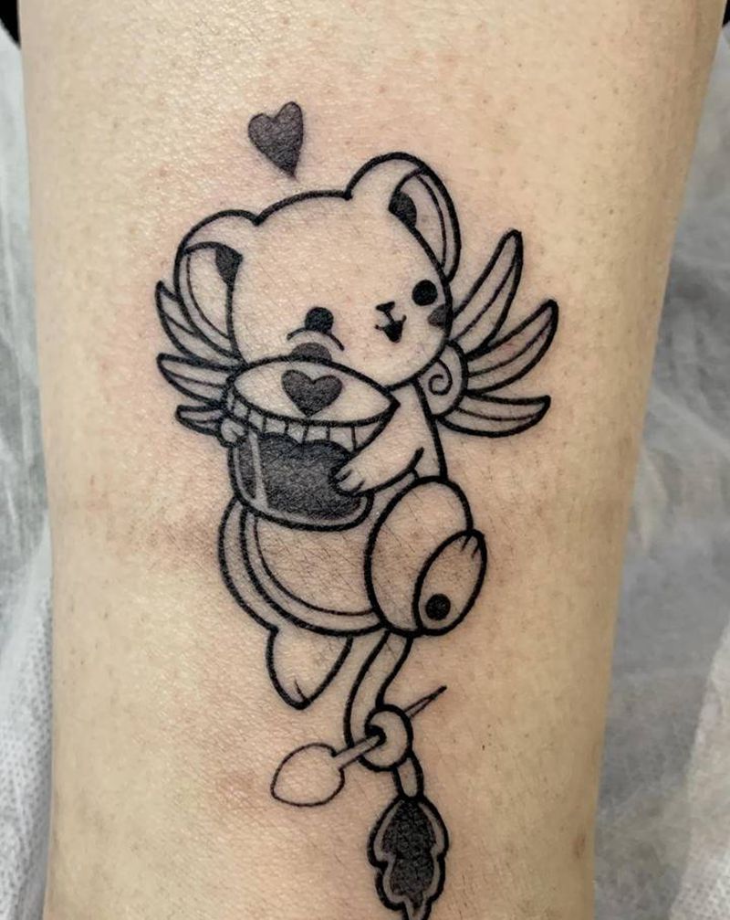 小飞熊纹身图片_腿部纹身图案