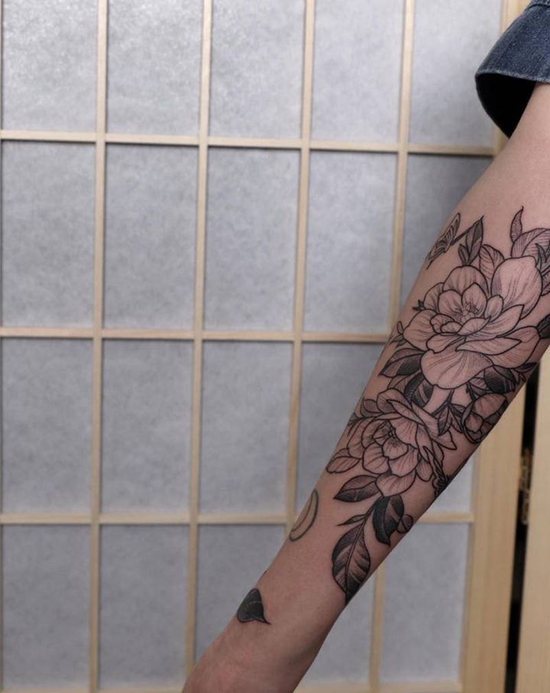 素花纹身图片_手臂点刺纹身图案