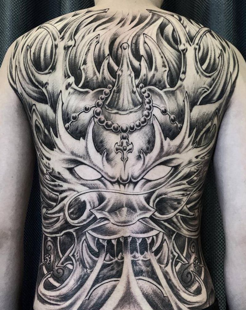 满背作品纹身图片_背部新传统纹身图案