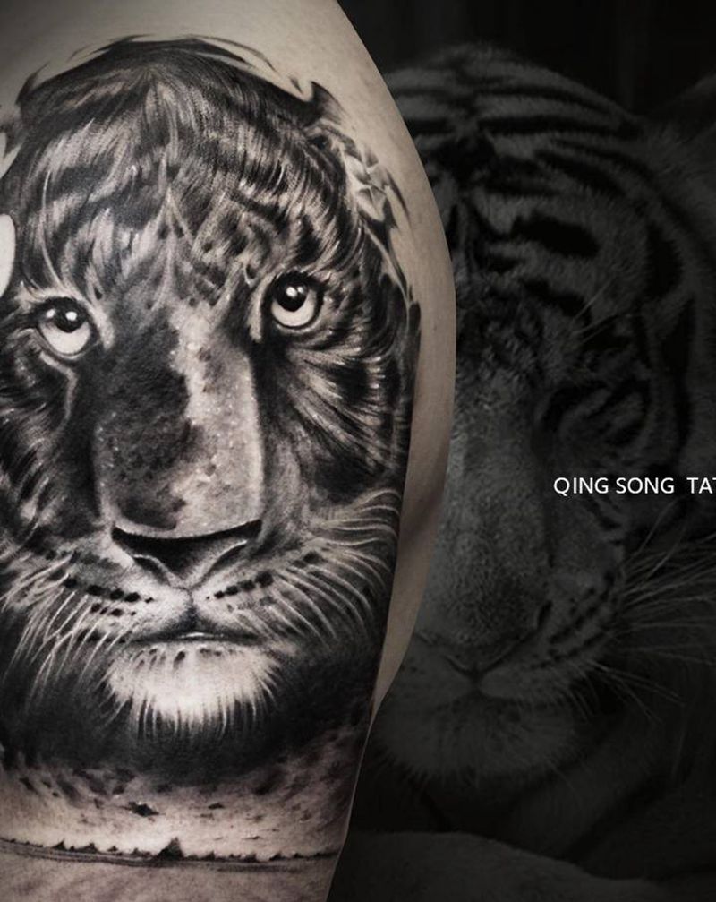 心有猛虎细嗅蔷薇纹身图片_手臂欧美写实纹身图案