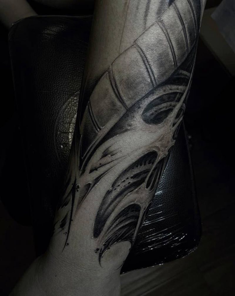 暗黑花臂结合设计纹身图片_手臂手部欧美写实水墨暗黑纹身图案