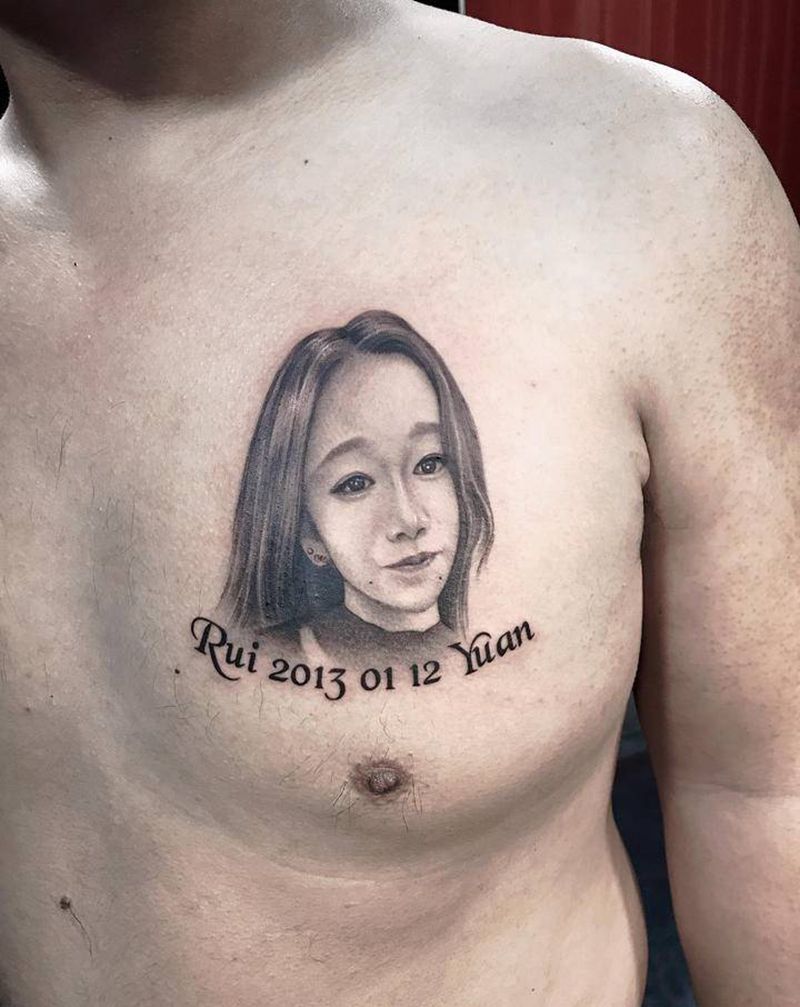 肖像纹身图片_胸部欧美写实纹身图案