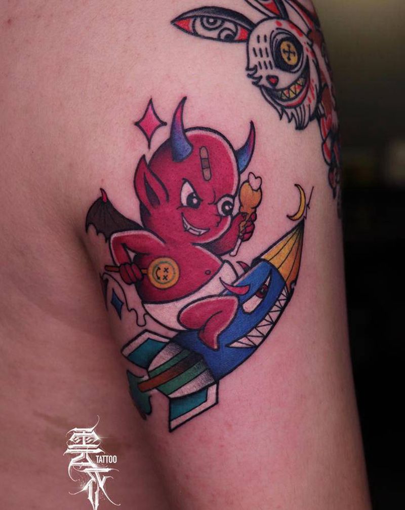 小恶魔纹身图片_手臂Old School纹身图案