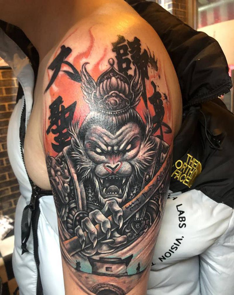 斗战神佛遮盖死神老纹身纹身图片_胸部纹身图案