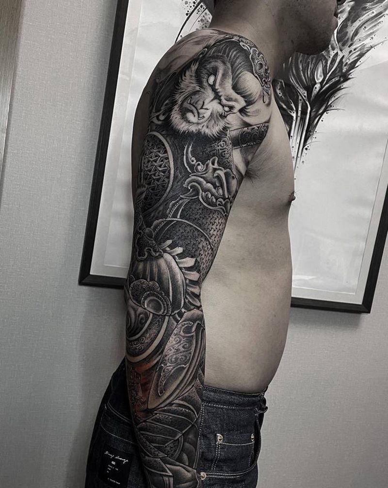 花臂作品纹身图片_手臂新传统纹身图案