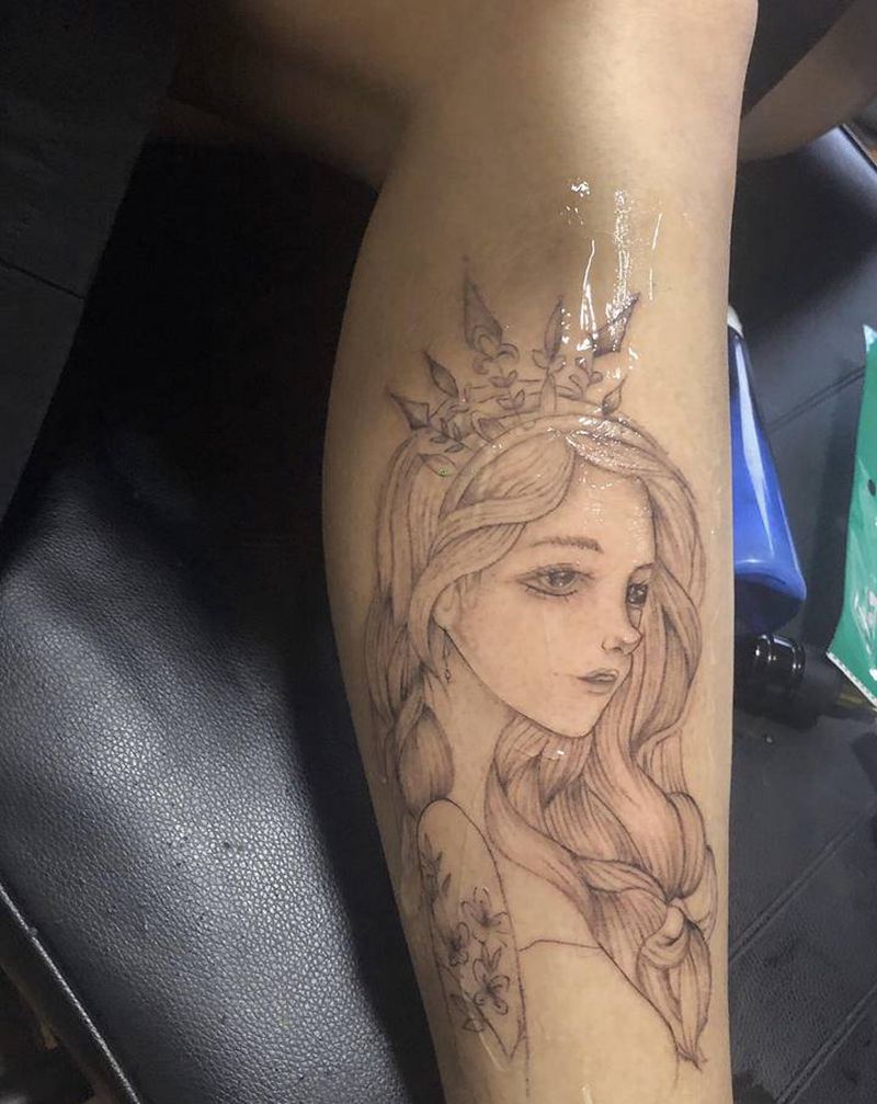 小清新纹身图片_腿部点刺纹身图案