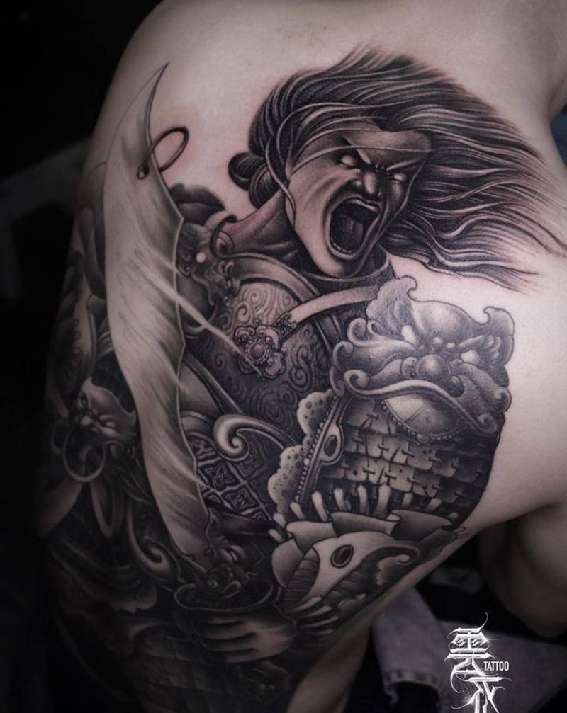 杀神白起纹身图片_背部新传统纹身图案